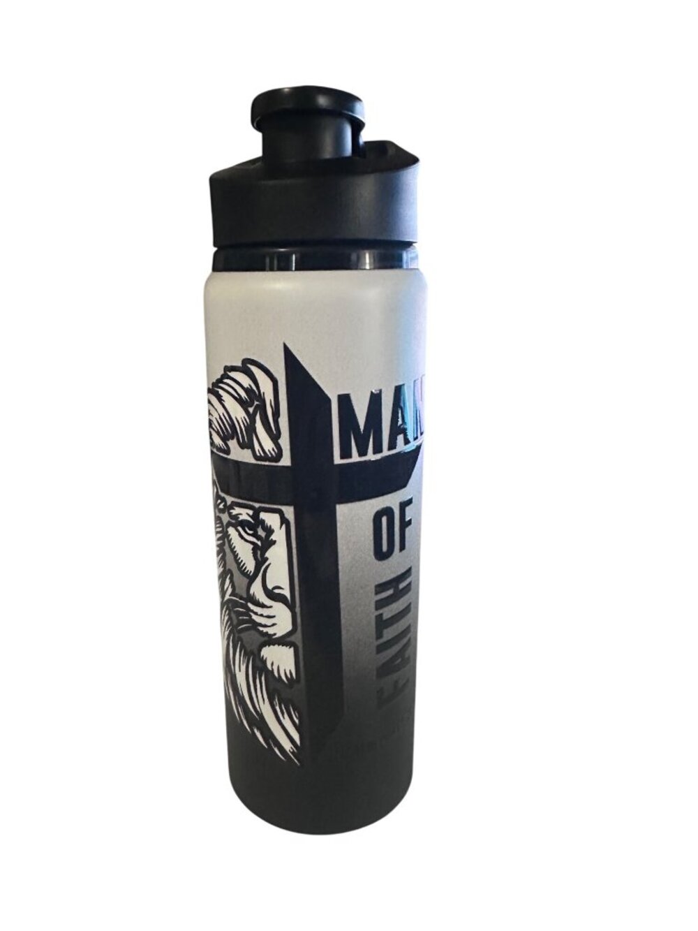 24 fl oz aluminum black and white water bottle Man of faith
